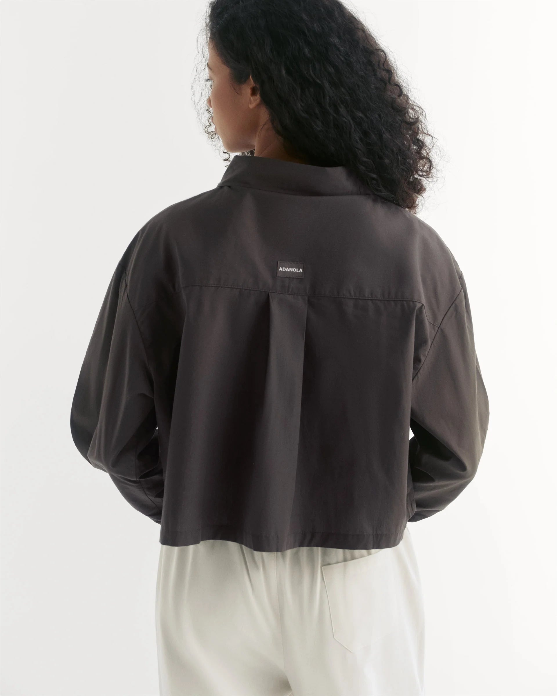 Cotton Cropped Shirt - Coffee Bean
