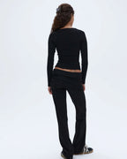 Rib Fold Over Pants - Black