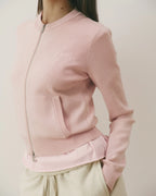 Varsity Knit Zip Through Cardigan - Pink