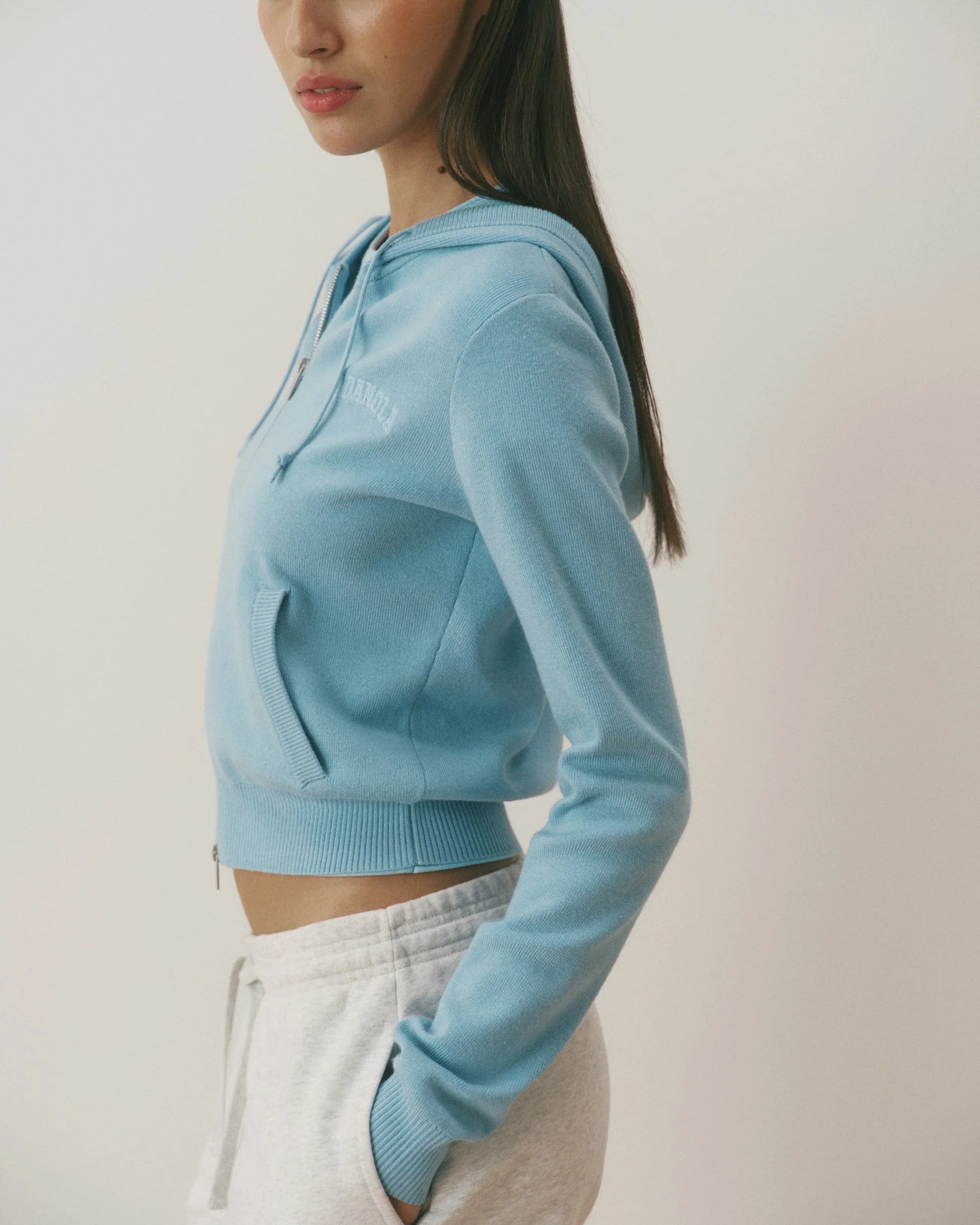 Knit Zip Through Hoodie - Breeze Blue