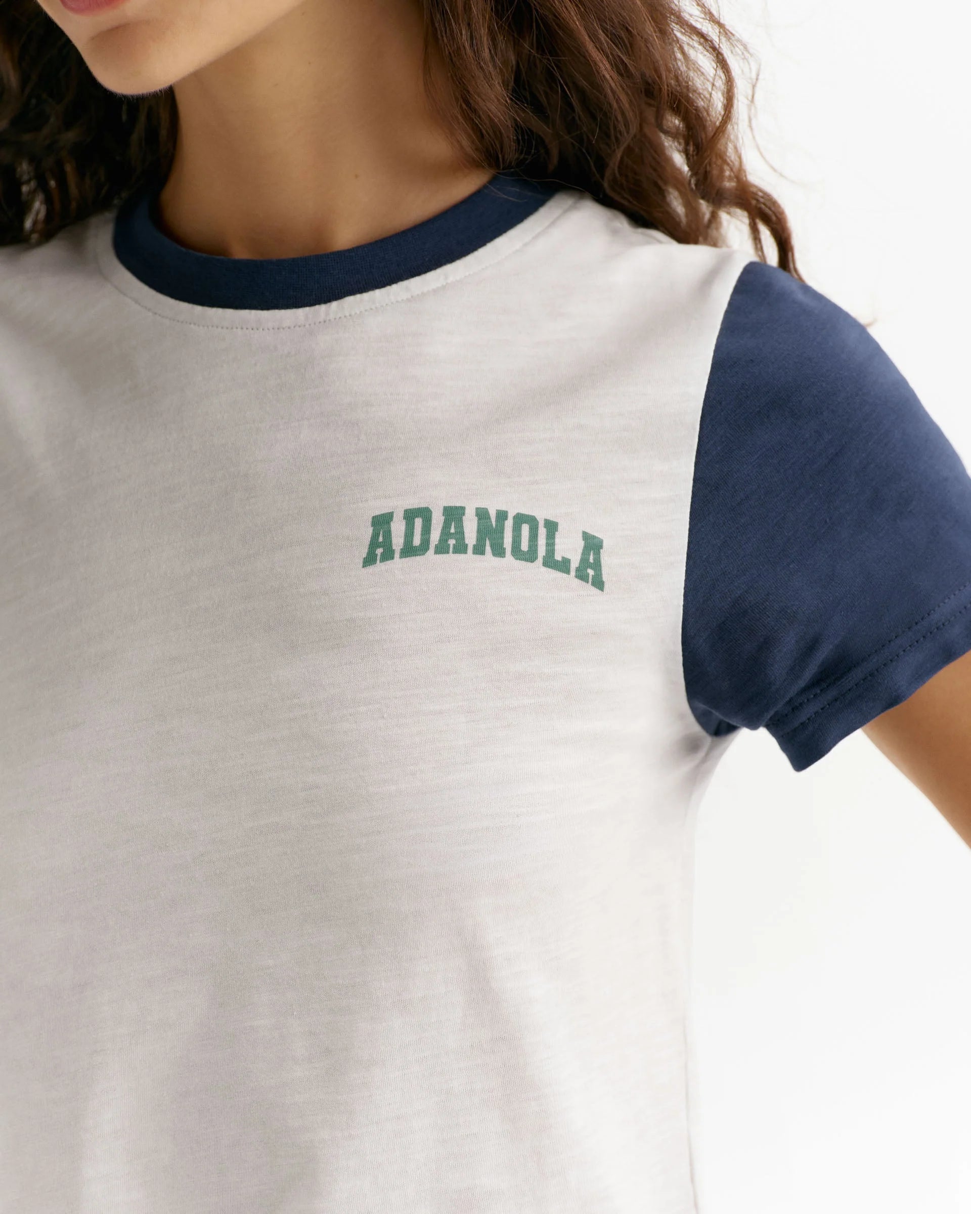 Varsity Colour Block Classic Slub T-shirt - White/Navy Blue