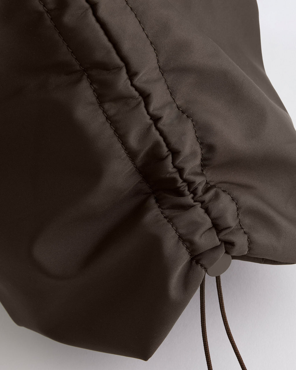 Gathered Nylon Shoulder Bag - Coffee Bean