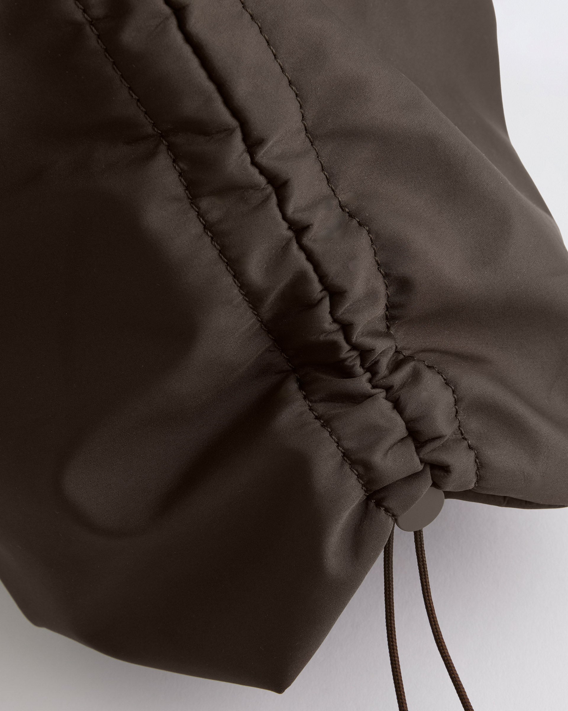 Gathered Nylon Shoulder Bag - Coffee Bean
