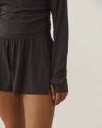 Long Sleeve Ruched Side Top - Coffee Bean