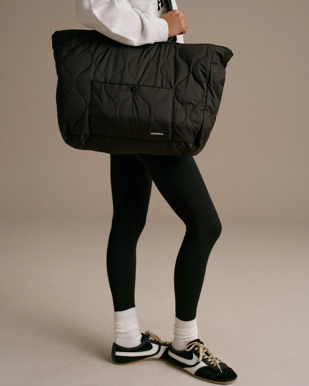 Quilted Nylon Tote Bag - Black