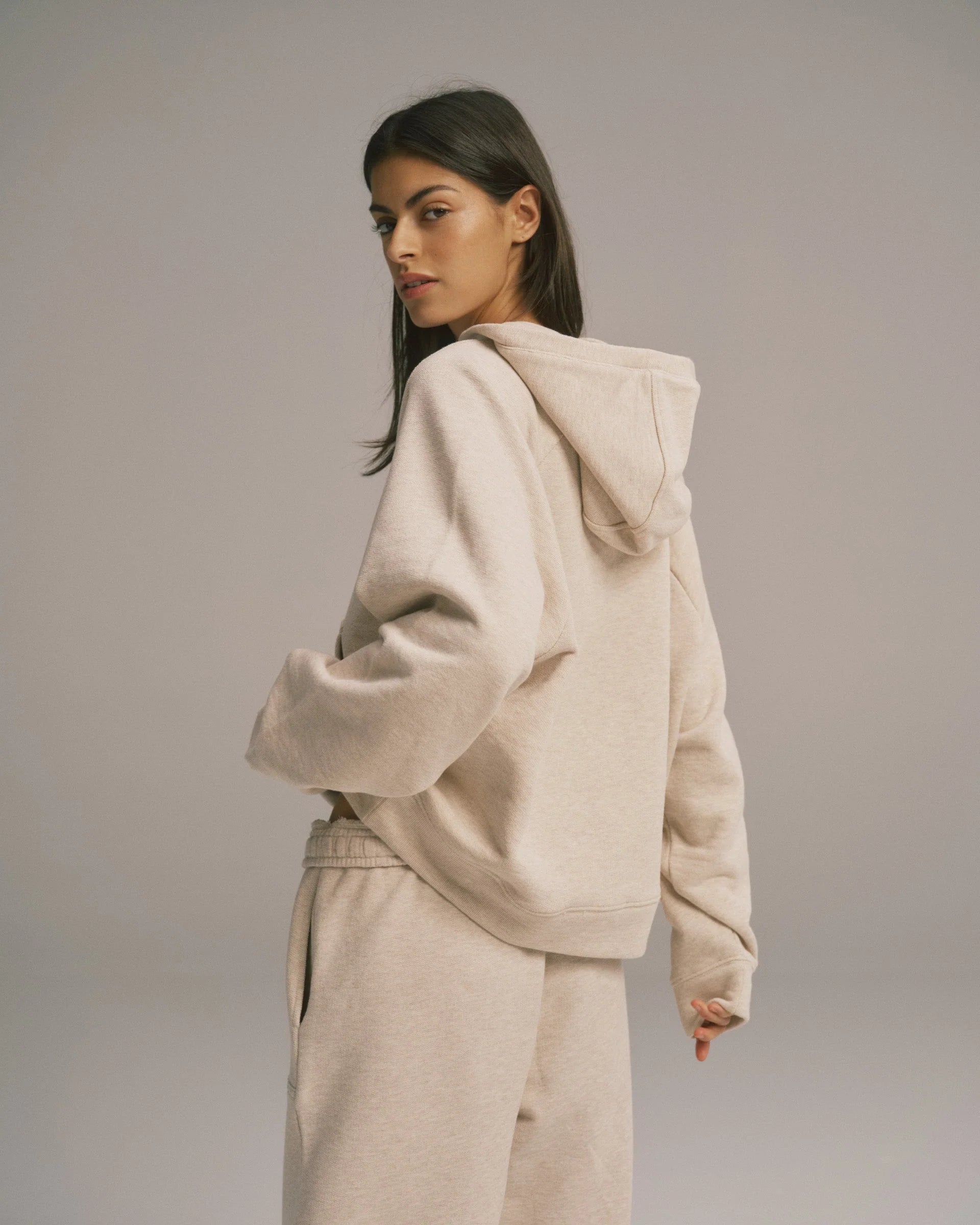 Loopback Henley Hoodie - Oatmeal Melange