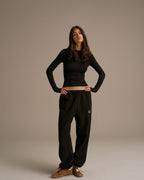 Cotton Long Sleeve Top - Black