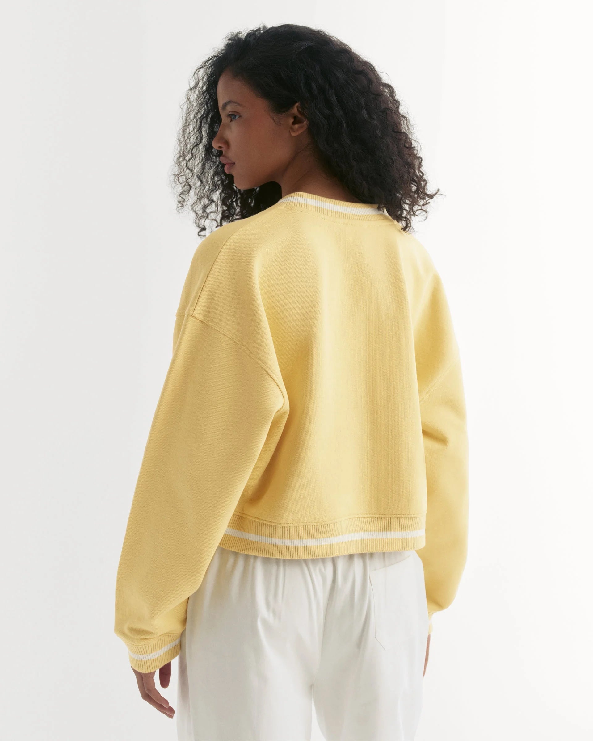 V Neck Contrast Sweatshirt - Butter Yellow/Marshmallow White