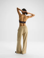 Terry Towelling Straight Leg Trousers - Caramel Beige