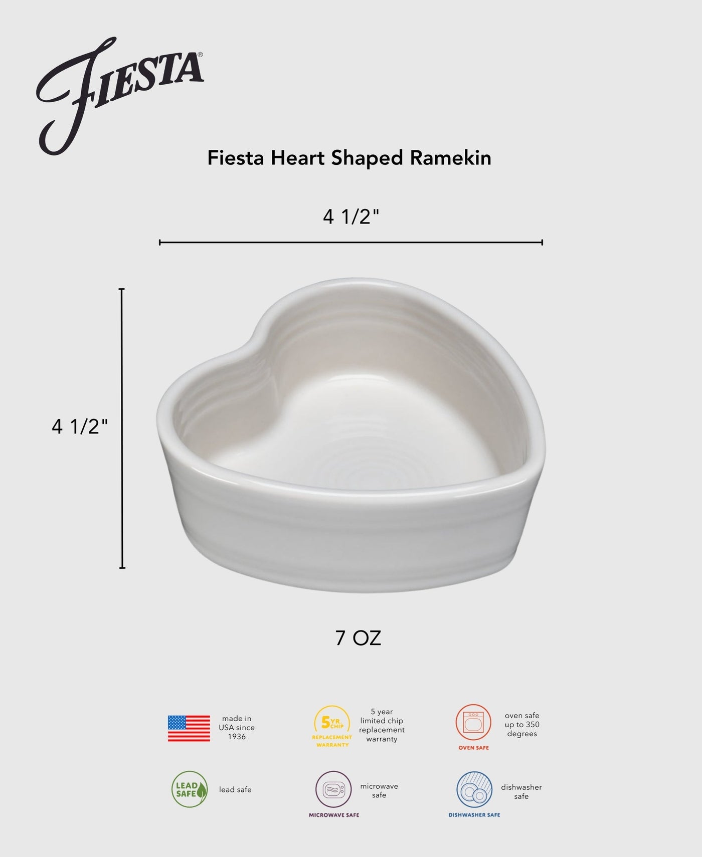 7 OZ Heart Shaped Ramekin 4 1/2 Inch