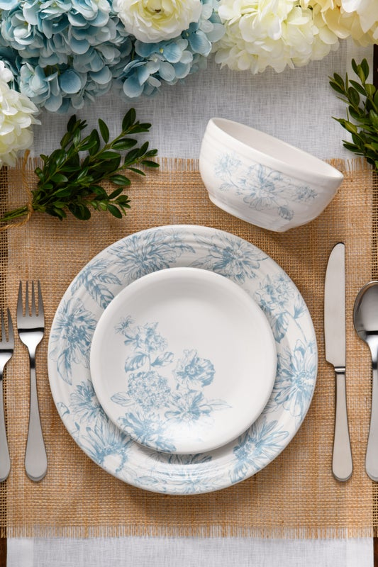 Botanical Floral Sky Classic Bistro 3-Piece Dinnerware Set, Service For 1