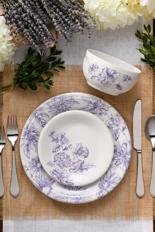Botanical Floral Lavender Classic Bistro 3-Piece Dinnerware Set, Service For 1