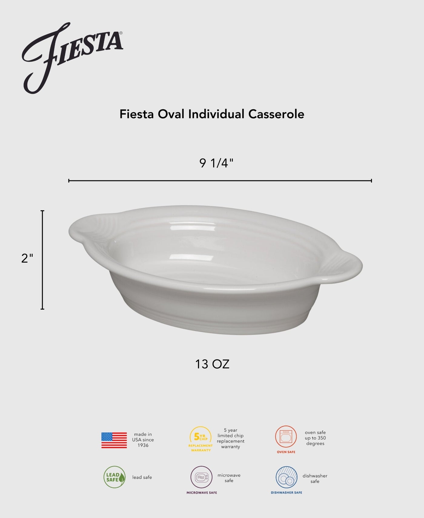 9 1/8 Inch Oval Individual Casserole 13 OZ