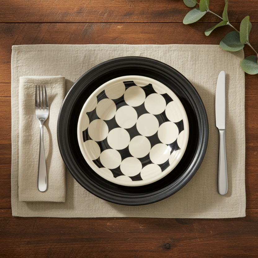 Black Kaleido Circles Classic Rim 9 Inch Luncheon Plate