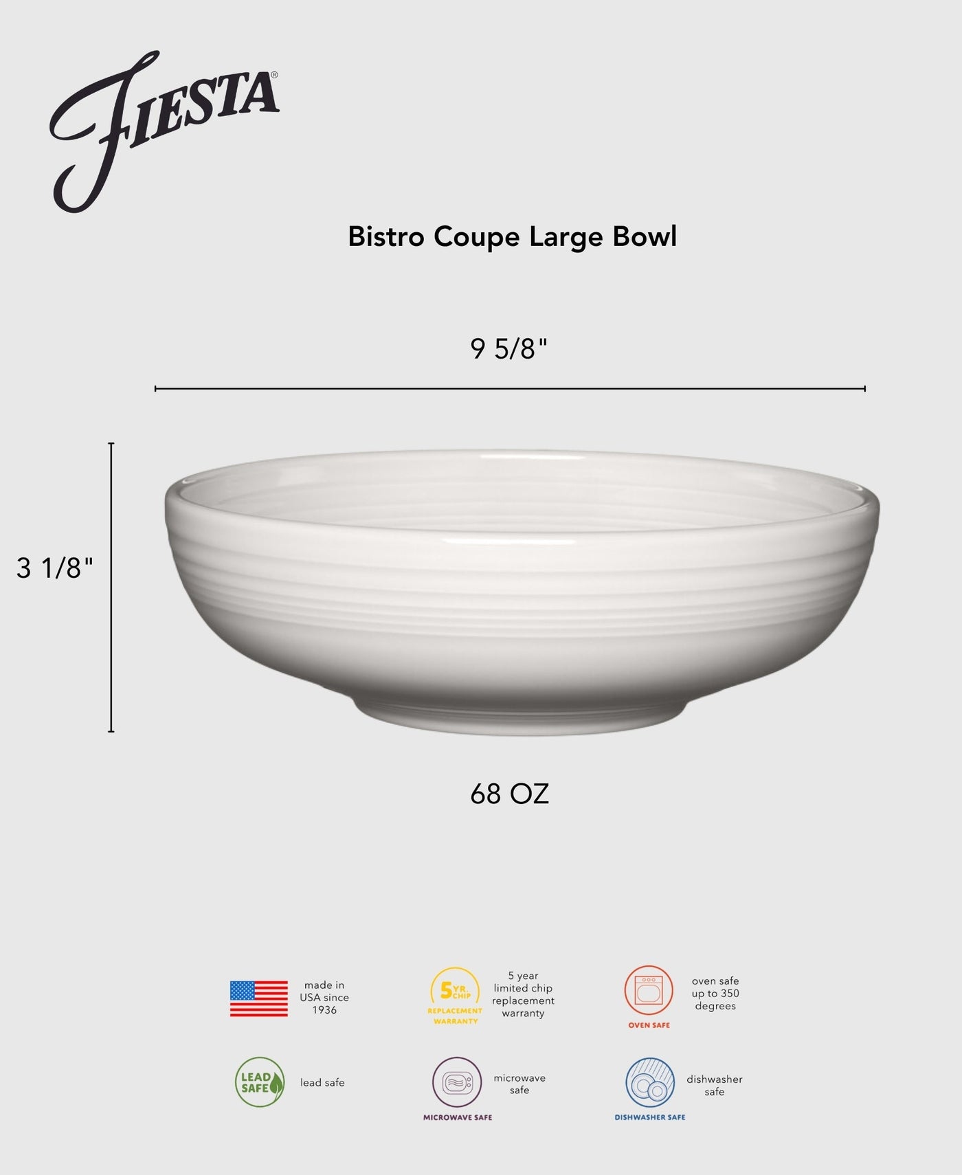 Lavender Bistro Coupe 9 5/8 Inch Large Bowl 68 OZ