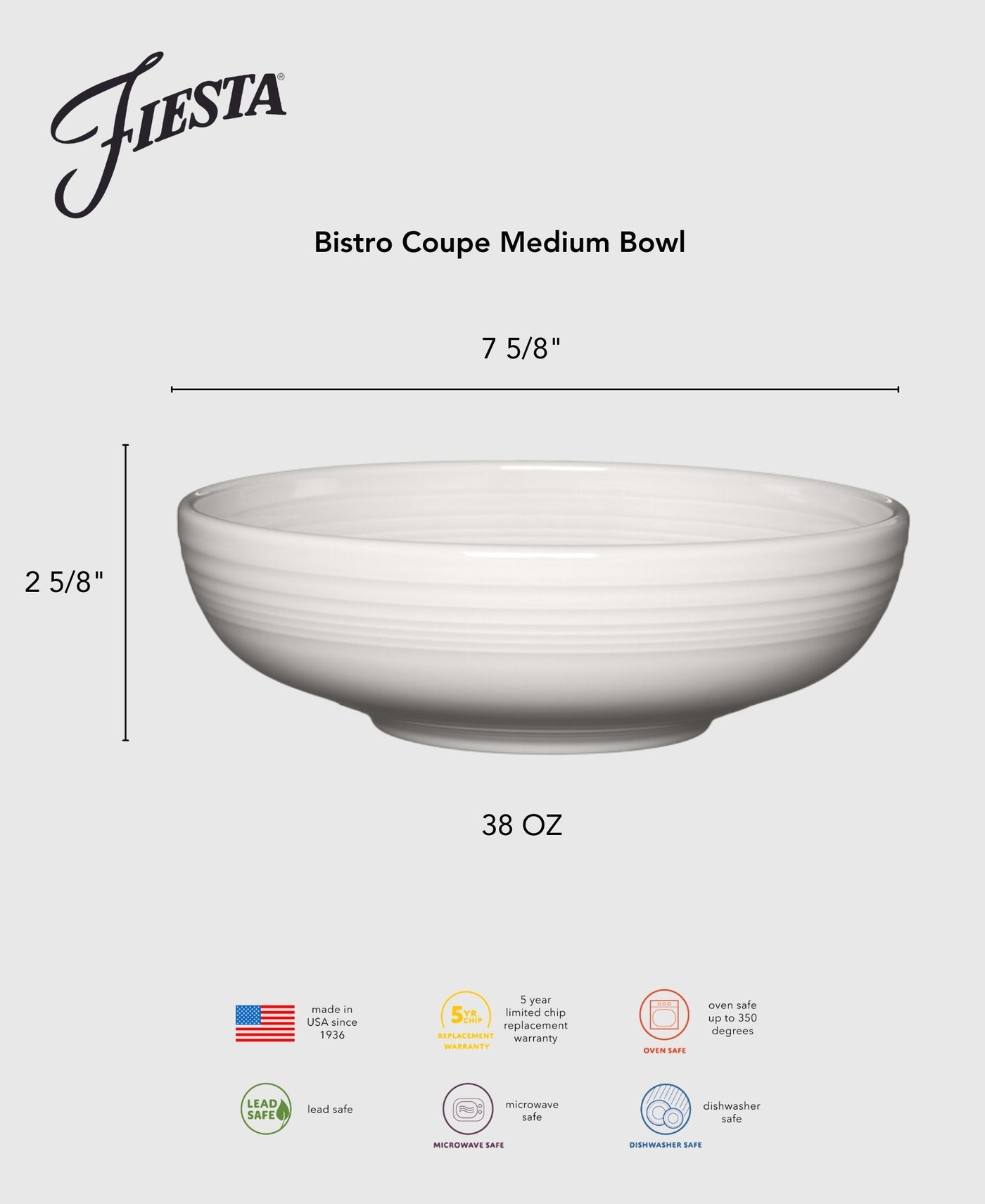 Bistro Coupe 7 5/8 Inch Medium Bowl 38 OZ