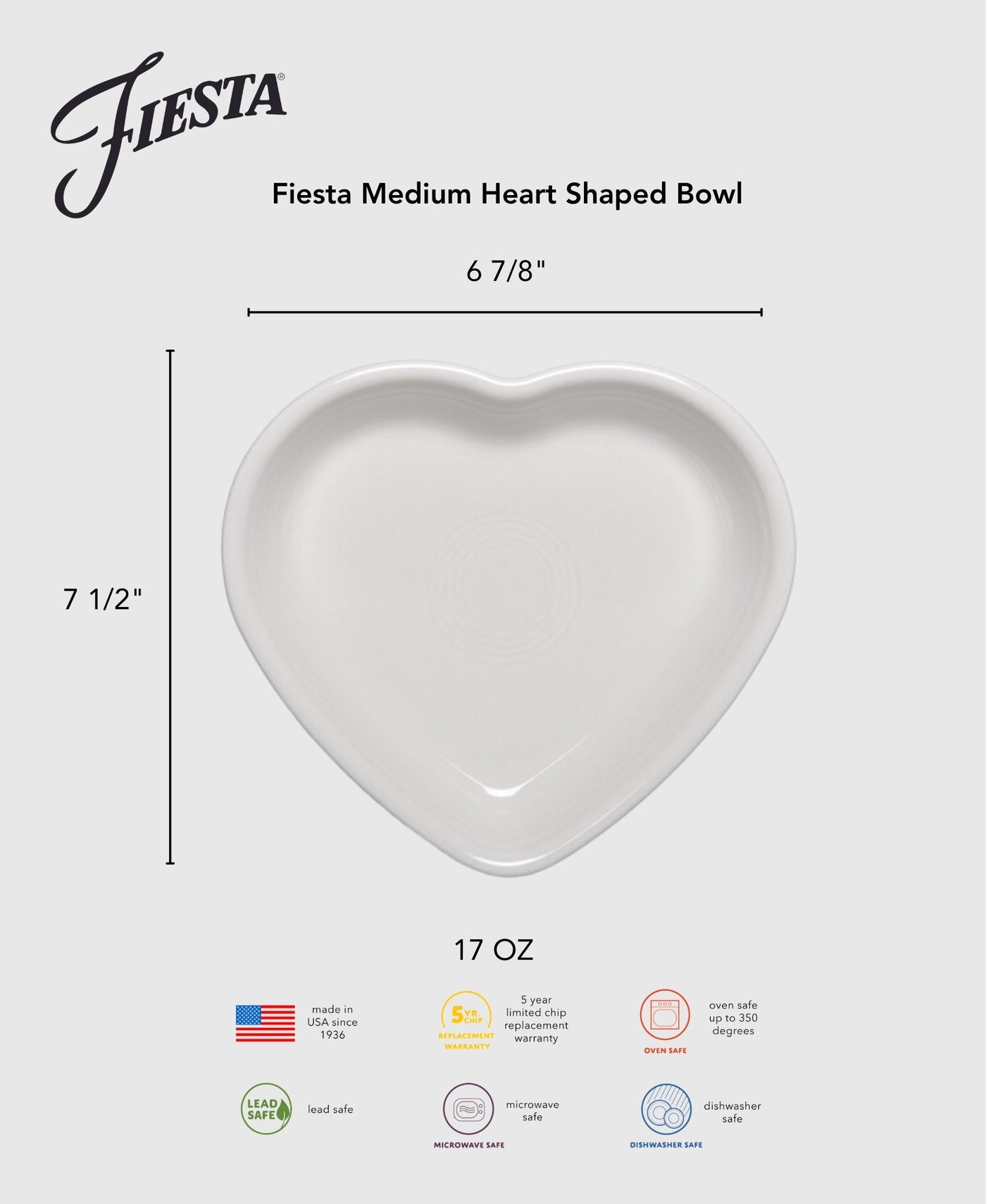 7 1/2 Inch Medium Heart Shaped Bowl 17 OZ