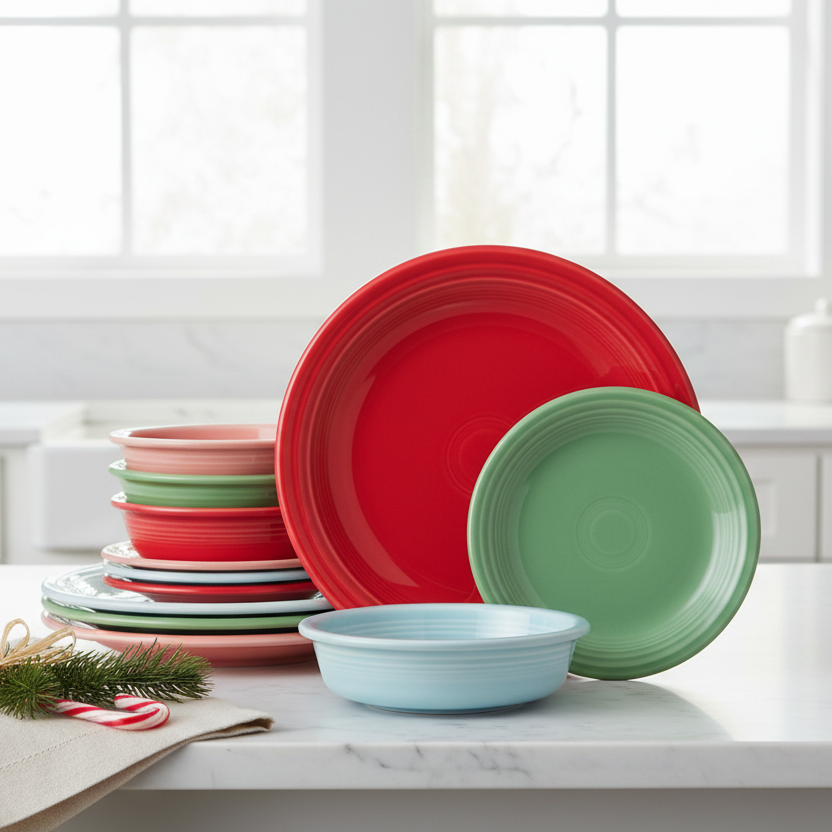 Peppermint Frost Mixed Color Classic Rim 12-Piece Dinnerware Set, Service for 4
