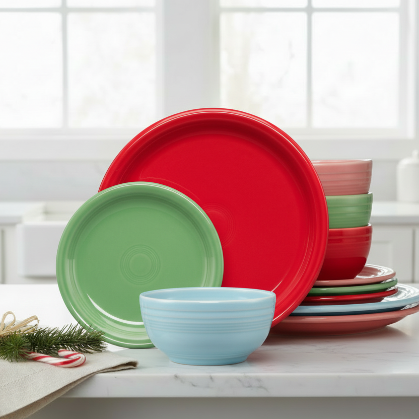 Peppermint Frost Mixed Color Bistro Coupe 12-Piece Dinnerware Set, Service for 4