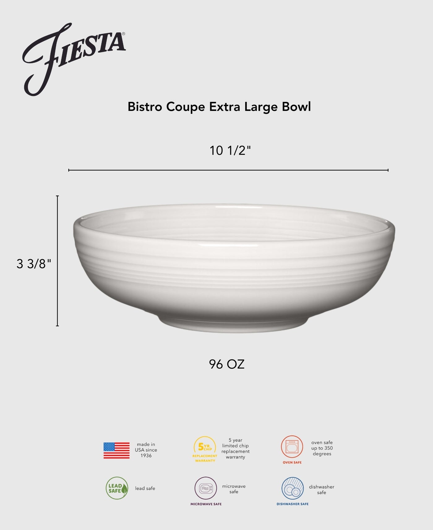 Retired Bistro Coupe 10 1/2 Inch Extra Large Bowl 96 OZ
