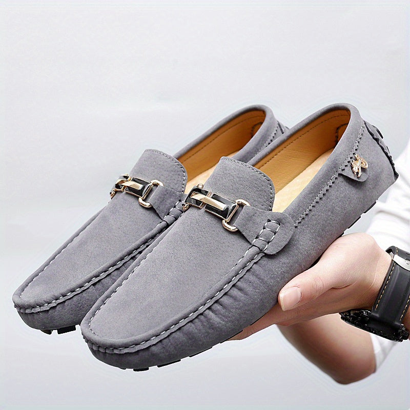 Men's Loafer Shoes With Metallic Decor, Comfy Non-slip Slip On Driving Shoes, Men's Shoes, Spring And Summer