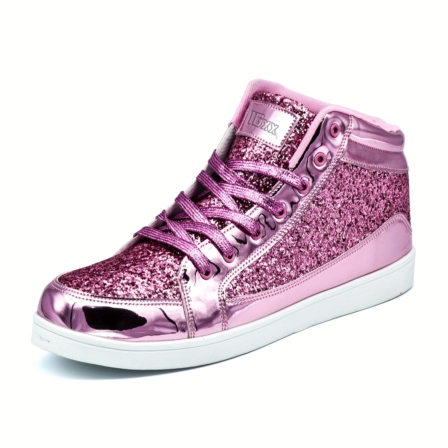 Men's High Top Sequin Shoes, Fashion Shiny Casual Sneakers For Parties & Discos, Golden\u002FSilver