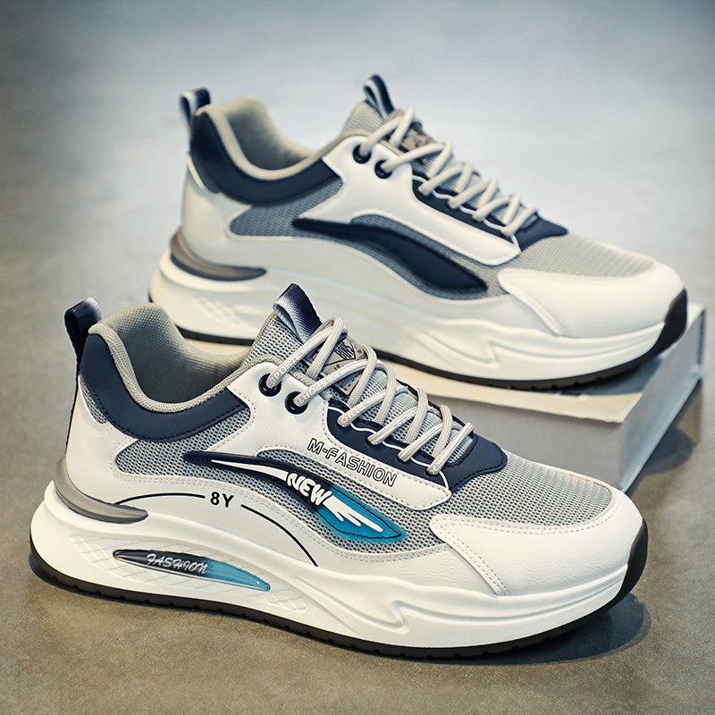 Men's Trendy Lace-up Sneakers, Wear-resistant And Breathable Casual Shoes With PU Leather Uppers For Jogging Traveling Workout Gym