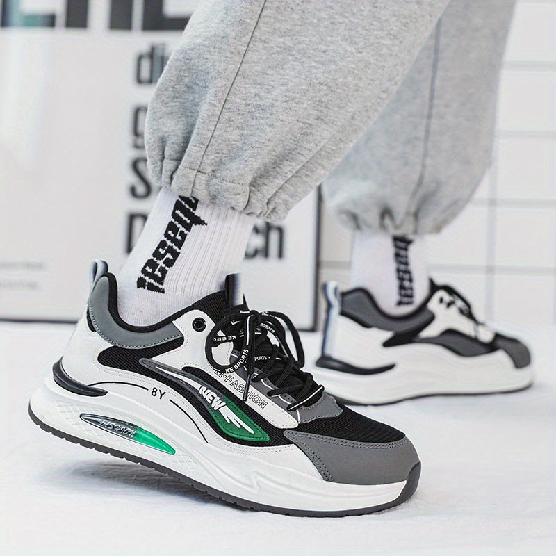 Men's Trendy Lace-up Sneakers, Wear-resistant And Breathable Casual Shoes With PU Leather Uppers For Jogging Traveling Workout Gym