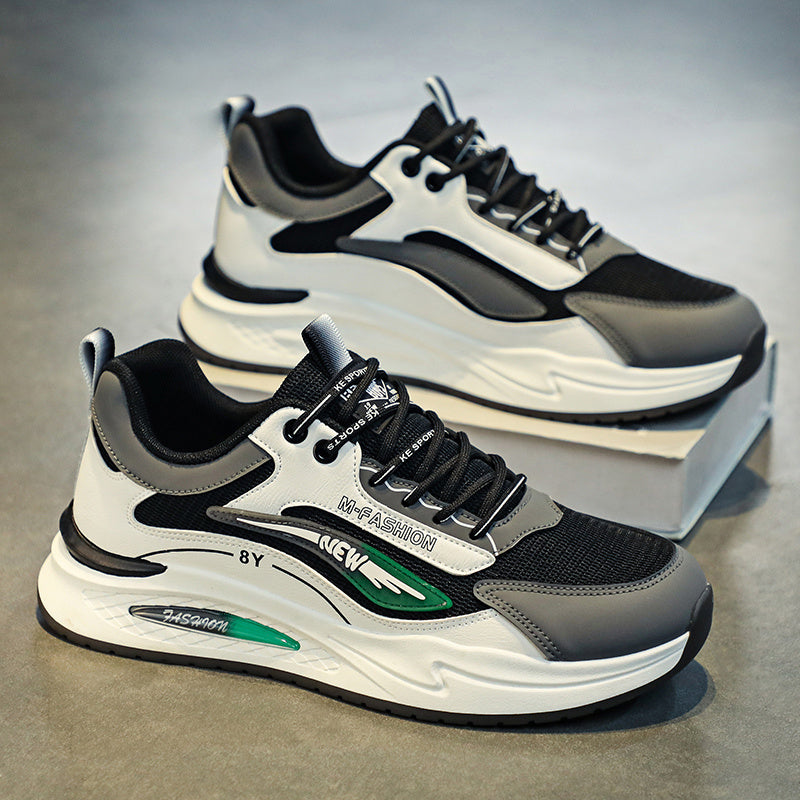 Men's Trendy Lace-up Sneakers, Wear-resistant And Breathable Casual Shoes With PU Leather Uppers For Jogging Traveling Workout Gym