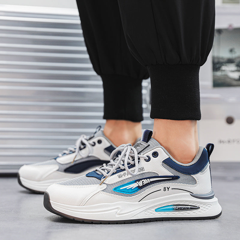 Men's Trendy Lace-up Sneakers, Wear-resistant And Breathable Casual Shoes With PU Leather Uppers For Jogging Traveling Workout Gym