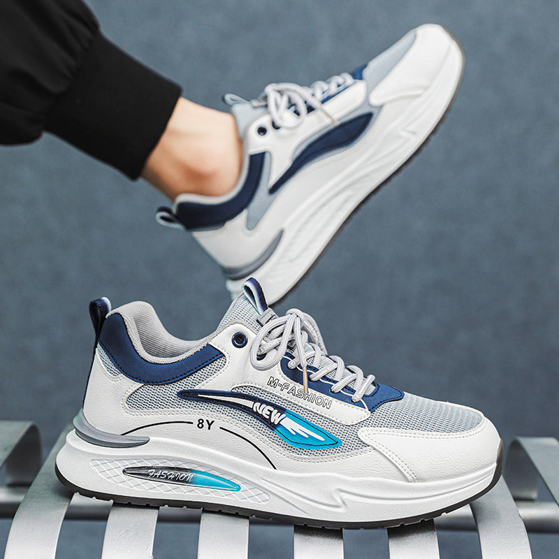 Men's Trendy Lace-up Sneakers, Wear-resistant And Breathable Casual Shoes With PU Leather Uppers For Jogging Traveling Workout Gym