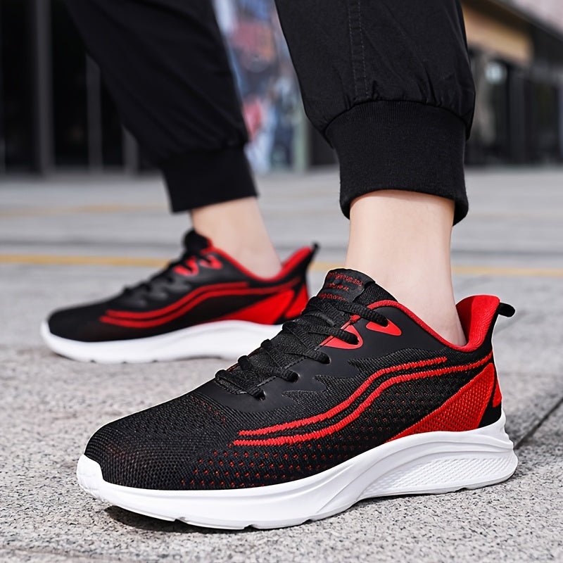 Men's Trendy Woven Knit Breathable Running Shoes, Comfy Non Slip Casual Soft Sole Lace Up Sneakers For Men's Outdoor Activities
