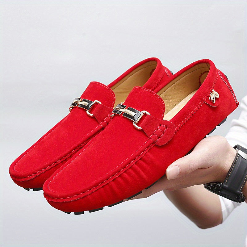Men's Loafer Shoes With Metallic Decor, Comfy Non-slip Slip On Driving Shoes, Men's Shoes, Spring And Summer