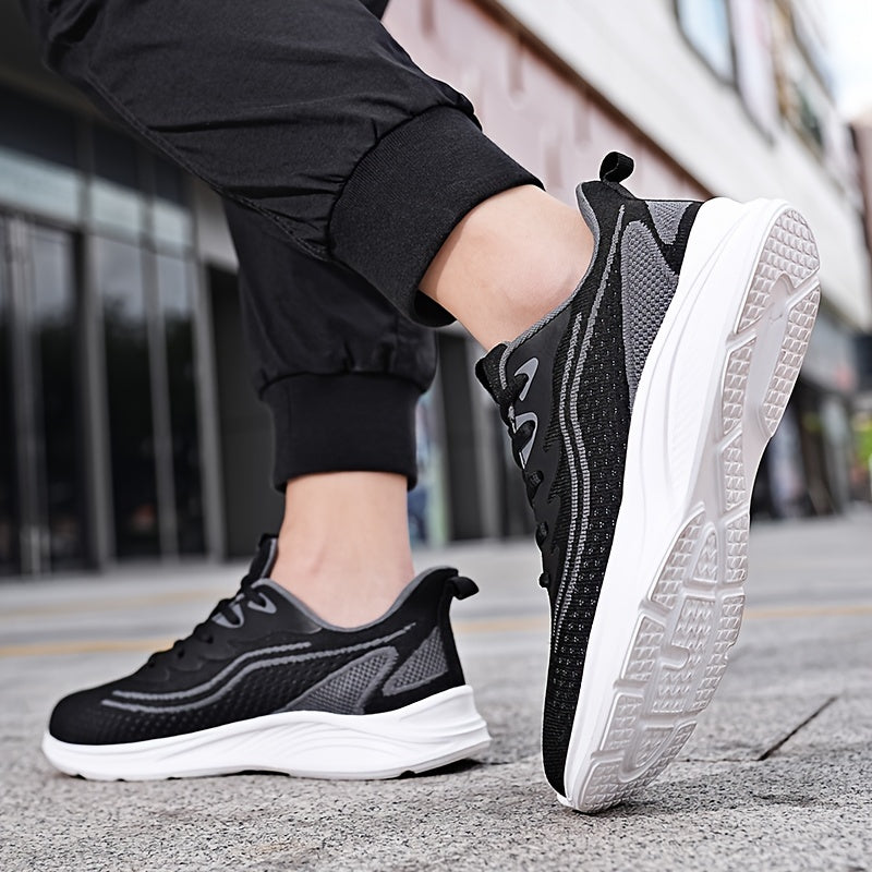 Men's Trendy Woven Knit Breathable Running Shoes, Comfy Non Slip Casual Soft Sole Lace Up Sneakers For Men's Outdoor Activities
