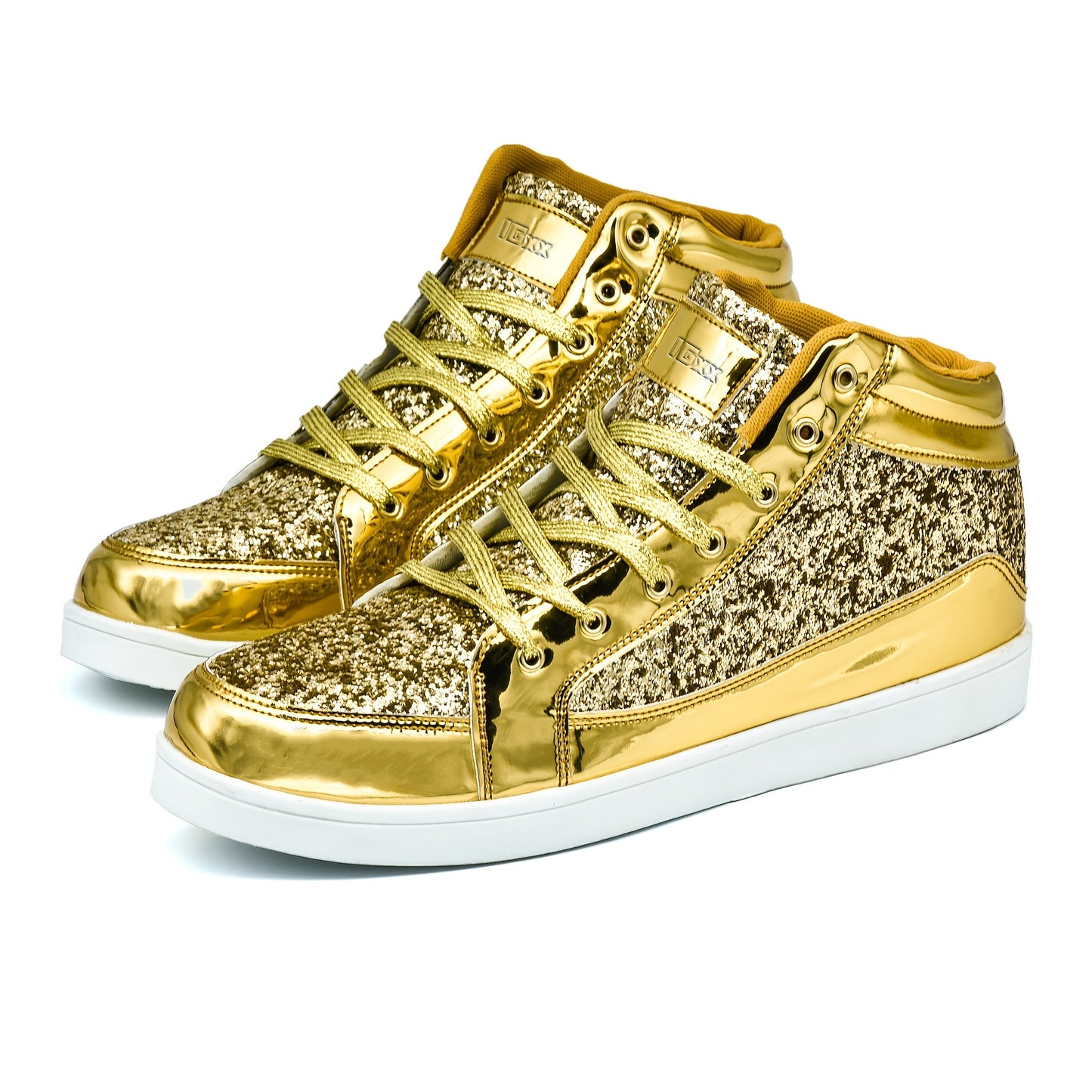 Men's High Top Sequin Shoes, Fashion Shiny Casual Sneakers For Parties & Discos, Golden\u002FSilver