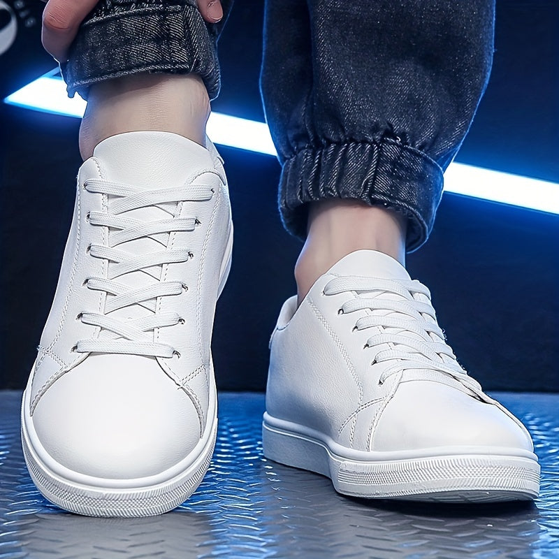 Men's Lace-up Sneakers, PU Leather Skate Shoes With Good Grip, Breathable And Easy To Clean