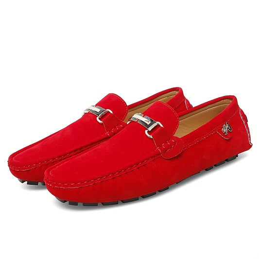 Men's Loafer Shoes With Metallic Decor, Comfy Non-slip Slip On Driving Shoes, Men's Shoes, Spring And Summer
