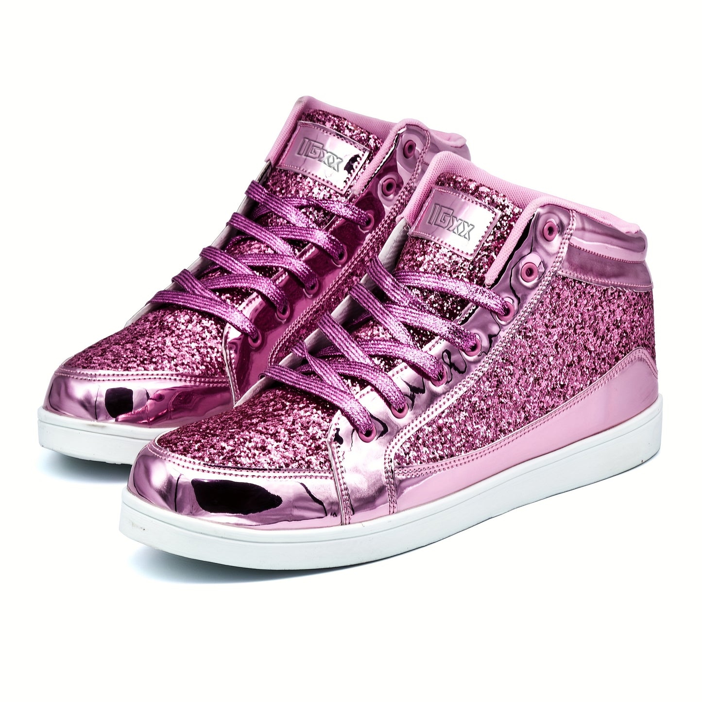 Men's High Top Sequin Shoes, Fashion Shiny Casual Sneakers For Parties & Discos, Golden\u002FSilver