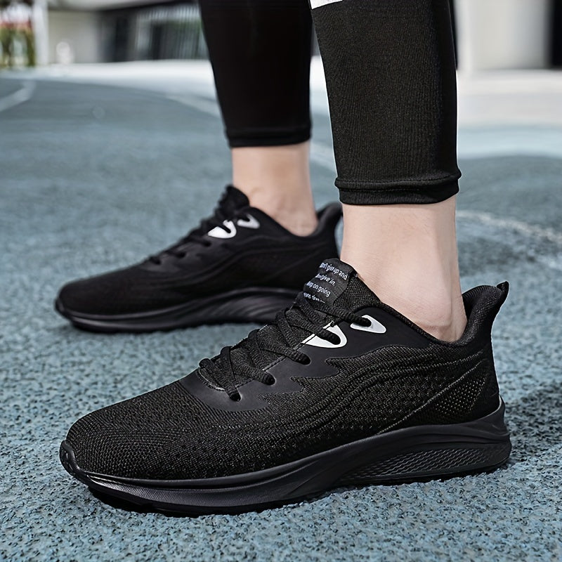 Men's Trendy Woven Knit Breathable Running Shoes, Comfy Non Slip Casual Soft Sole Lace Up Sneakers For Men's Outdoor Activities