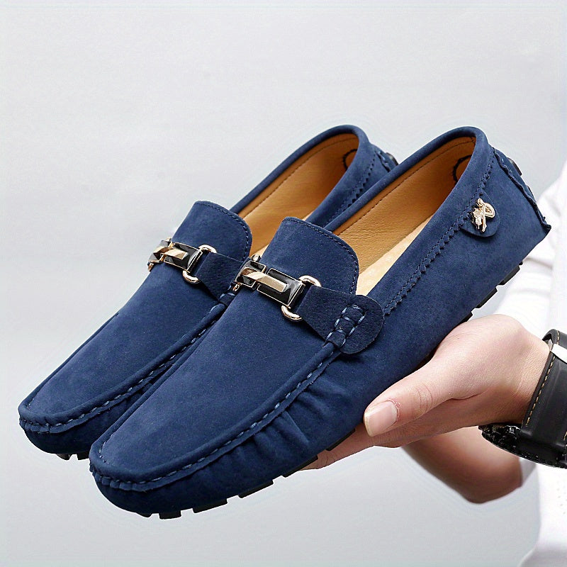 Men's Loafer Shoes With Metallic Decor, Comfy Non-slip Slip On Driving Shoes, Men's Shoes, Spring And Summer