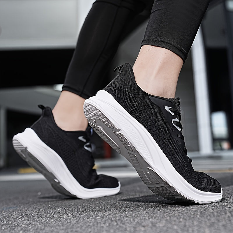 Men's Trendy Woven Knit Breathable Running Shoes, Comfy Non Slip Casual Soft Sole Lace Up Sneakers For Men's Outdoor Activities