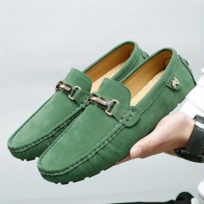Men's Loafer Shoes With Metallic Decor, Comfy Non-slip Slip On Driving Shoes, Men's Shoes, Spring And Summer