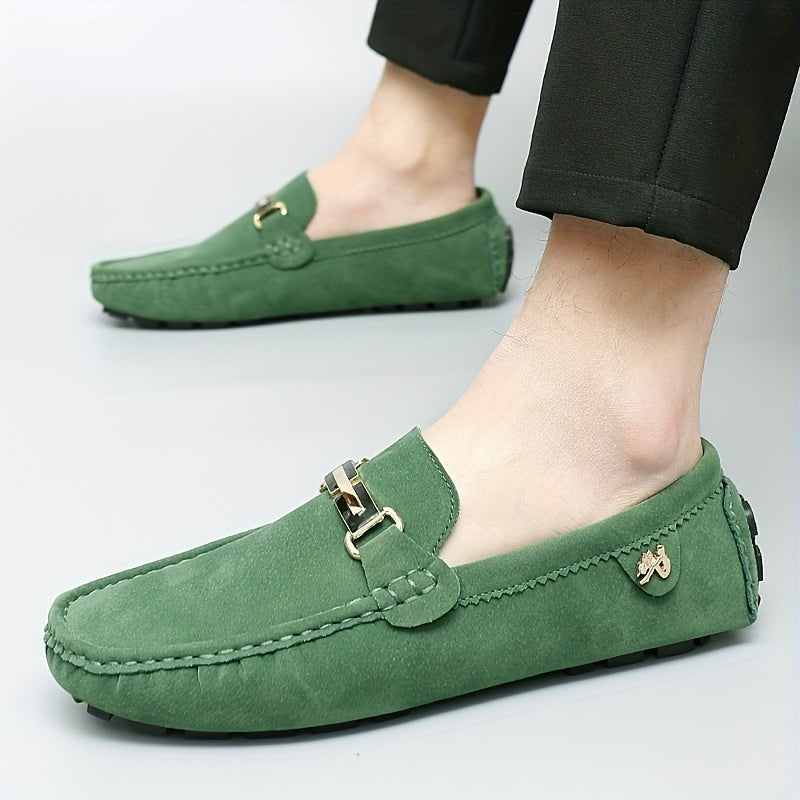 Men's Loafer Shoes With Metallic Decor, Comfy Non-slip Slip On Driving Shoes, Men's Shoes, Spring And Summer