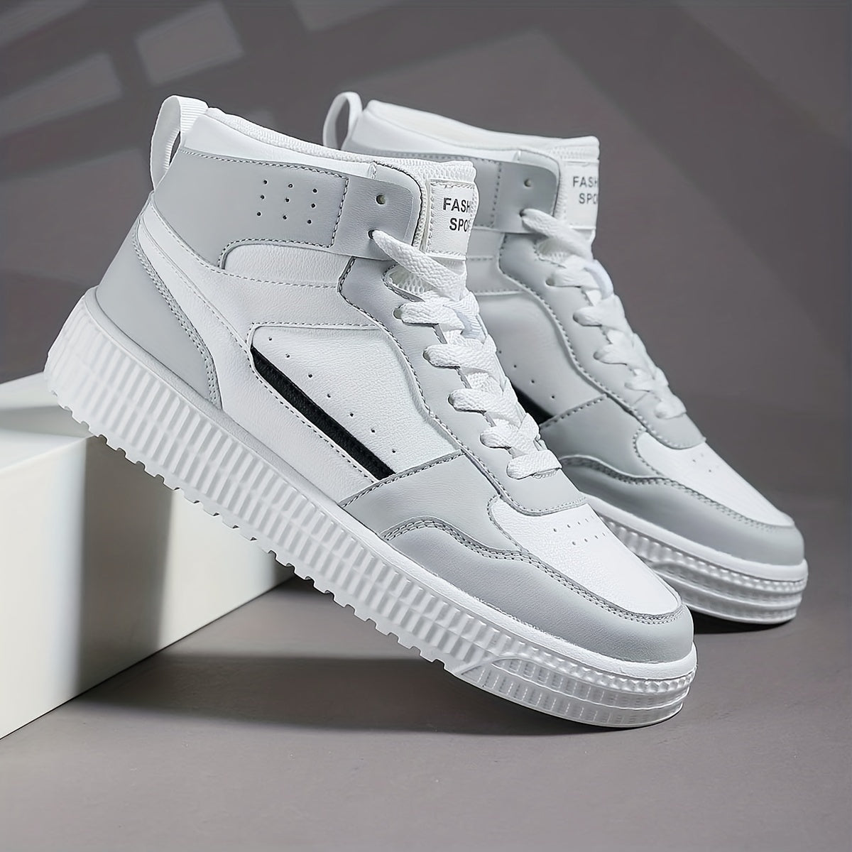 Men's High Top Skate Shoes With Good Grip, Lace-up Sneakers, Men's Footwear