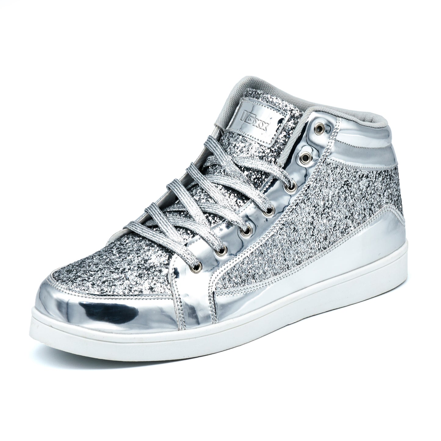 Men's High Top Sequin Shoes, Fashion Shiny Casual Sneakers For Parties & Discos, Golden\u002FSilver