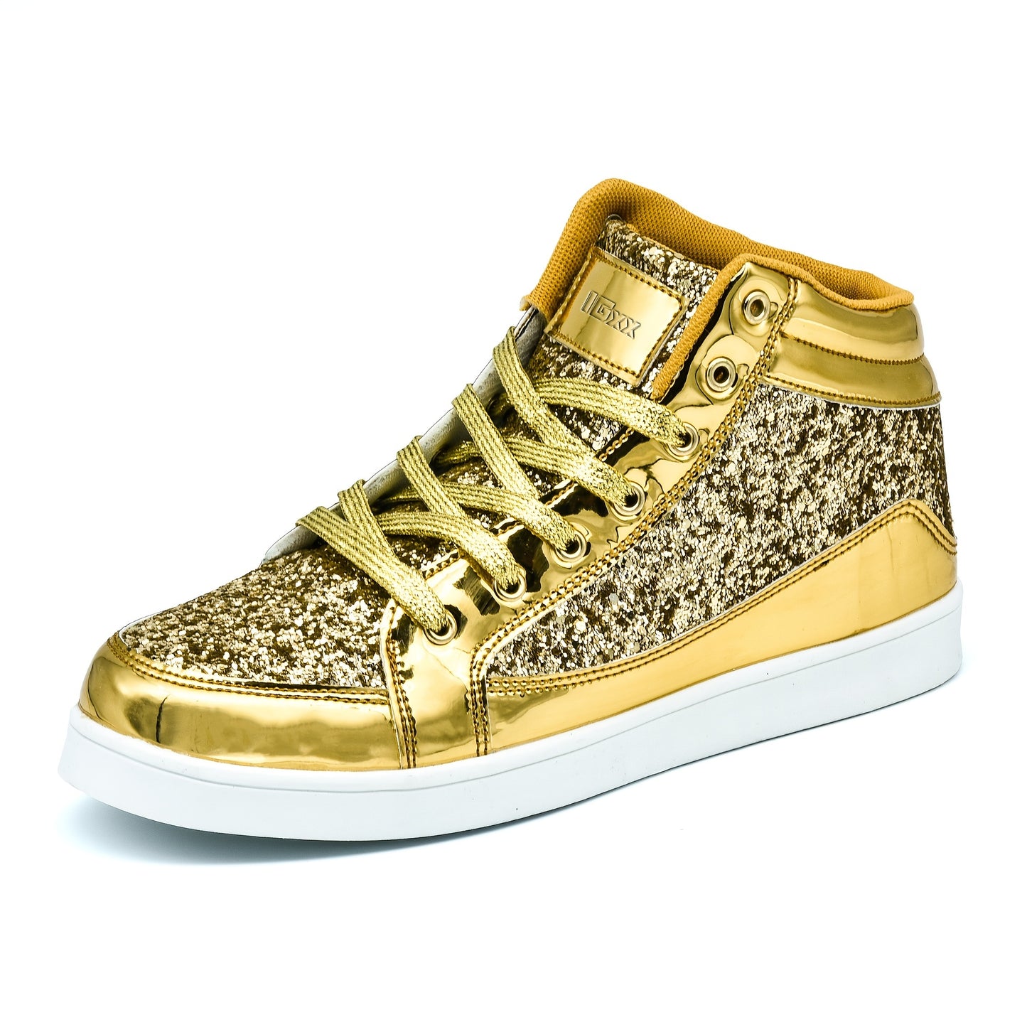 Men's High Top Sequin Shoes, Fashion Shiny Casual Sneakers For Parties & Discos, Golden\u002FSilver