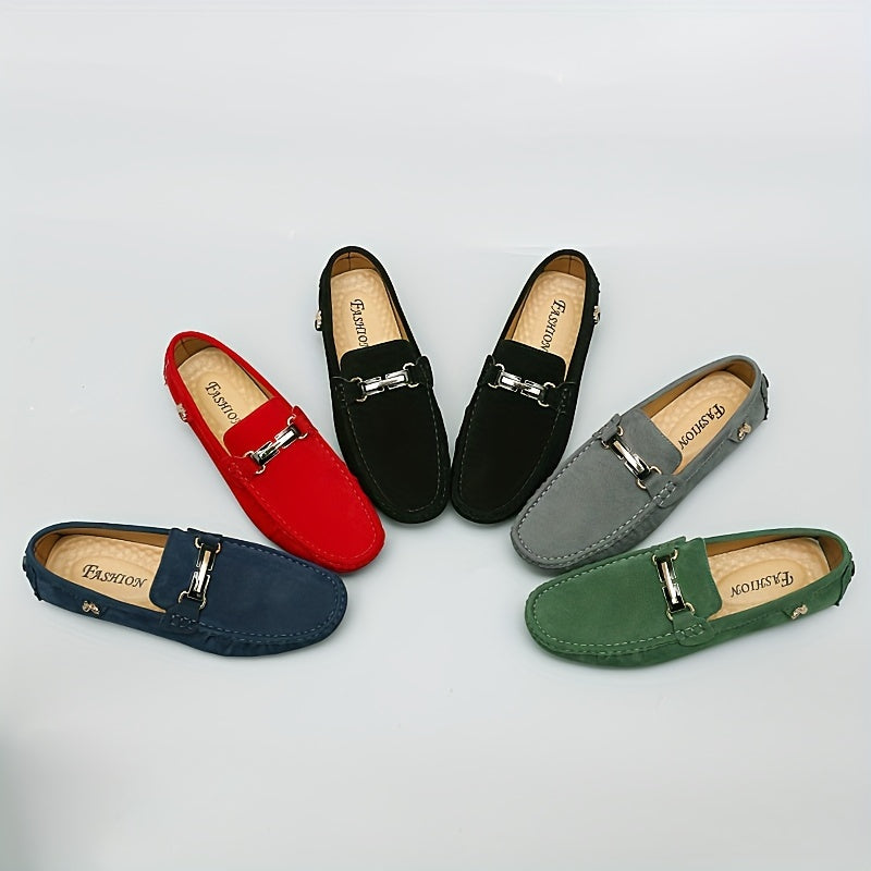 Men's Loafer Shoes With Metallic Decor, Comfy Non-slip Slip On Driving Shoes, Men's Shoes, Spring And Summer