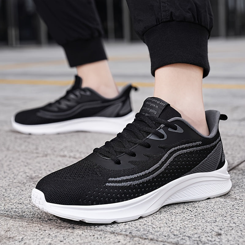 Men's Trendy Woven Knit Breathable Running Shoes, Comfy Non Slip Casual Soft Sole Lace Up Sneakers For Men's Outdoor Activities