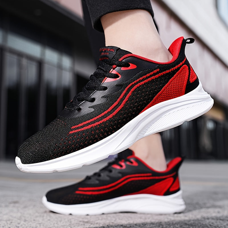 Men's Trendy Woven Knit Breathable Running Shoes, Comfy Non Slip Casual Soft Sole Lace Up Sneakers For Men's Outdoor Activities