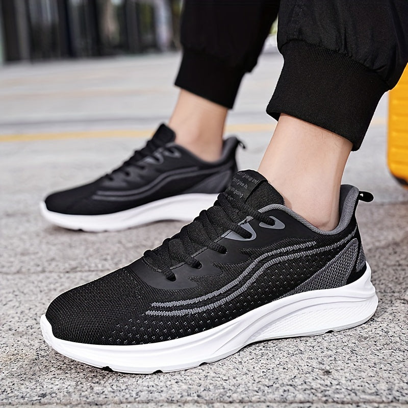 Men's Trendy Woven Knit Breathable Running Shoes, Comfy Non Slip Casual Soft Sole Lace Up Sneakers For Men's Outdoor Activities